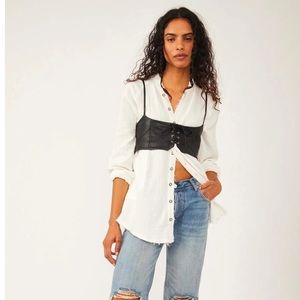 Black Faux Leather Lace-Up Bustier Top - Women Accessories